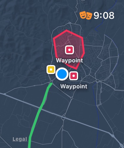 Centinela mostrando waypoints sobre mapa en Apple Watch